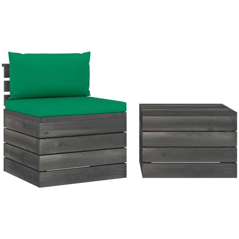 

Muebles de jardín de palets 2 piezas cojines madera maciza pino - Verde