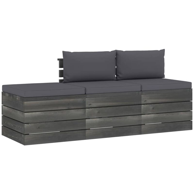 

Muebles de jardín de palets 3 piezas cojines madera maciza pino - Antracita