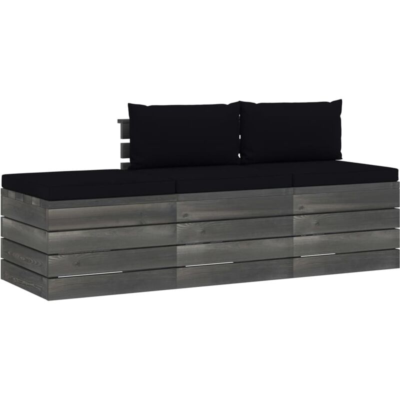 

Muebles de jardín de palets 3 piezas cojines madera maciza pino - Negro