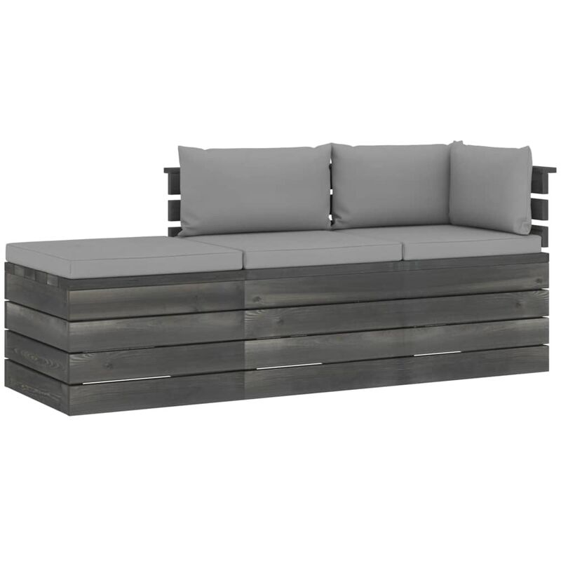 

Muebles de jardín de palets 3 piezas cojines madera maciza pino - Gris