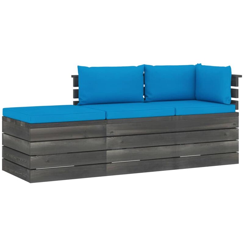

Muebles de jardín de palets 3 piezas cojines madera maciza pino - Azul