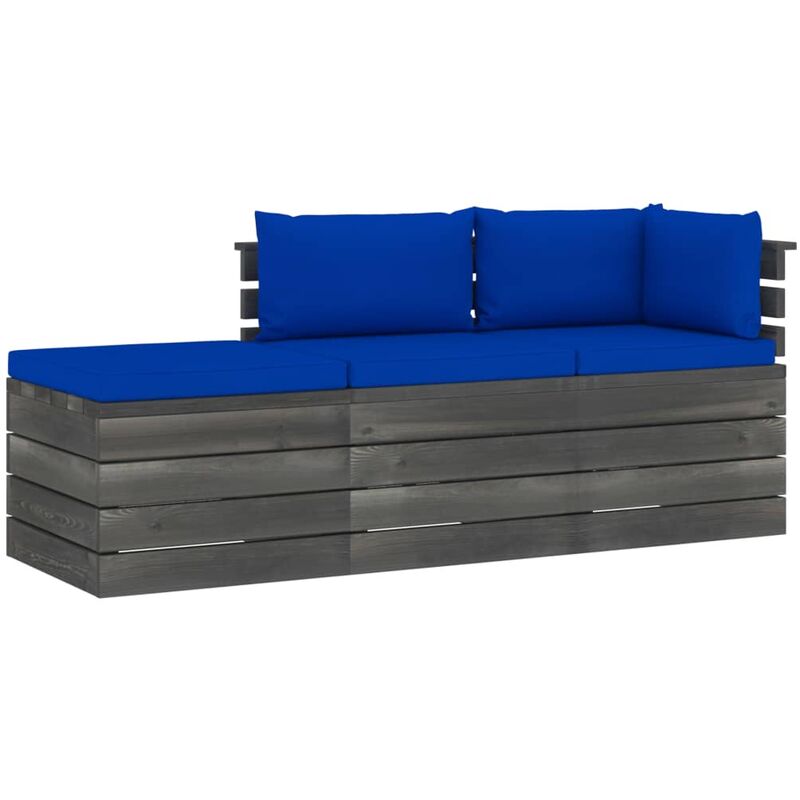 

Muebles de jardín de palets 3 piezas cojines madera maciza pino - Azul