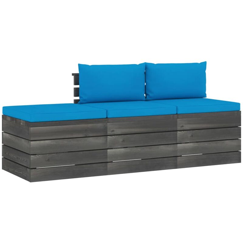 

Muebles de jardín de palets 3 piezas cojines madera maciza pino - Azul