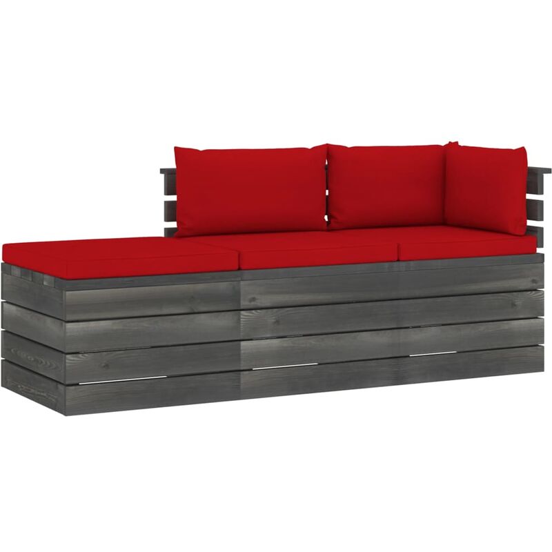 

Muebles de jardín de palets 3 piezas cojines madera maciza pino - Rojo