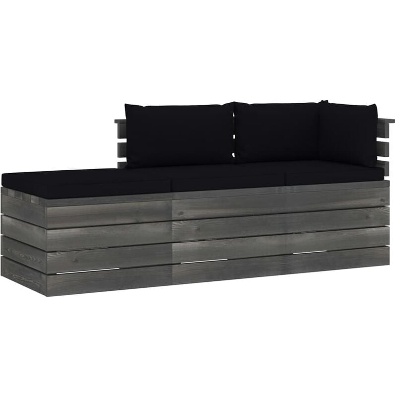 

Muebles de jardín de palets 3 piezas cojines madera maciza pino - Negro