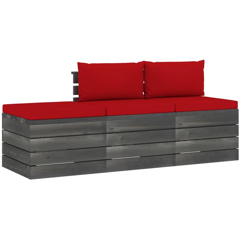 

Muebles de jardín de palets 3 piezas cojines madera maciza pino - Rojo
