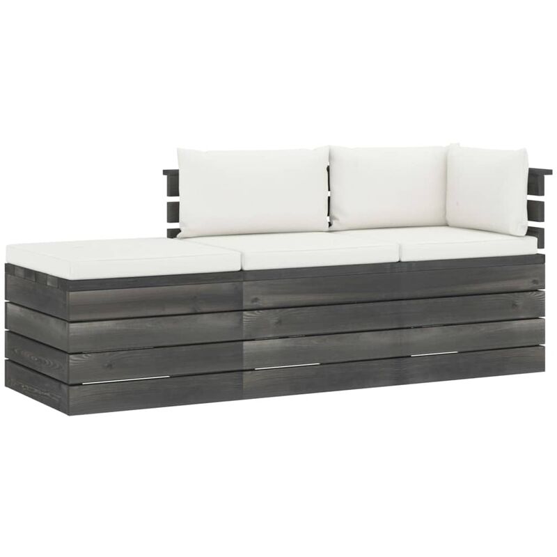 

Muebles de jardín de palets 3 piezas cojines madera maciza pino - Crema