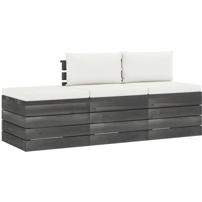 

Muebles de jardín de palets 3 piezas cojines madera maciza pino - Crema