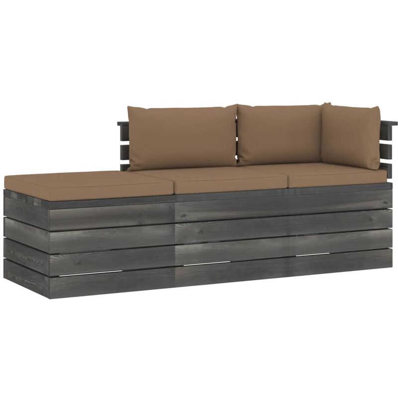 

Muebles de jardín de palets 3 piezas cojines madera maciza pino - Gris Topo