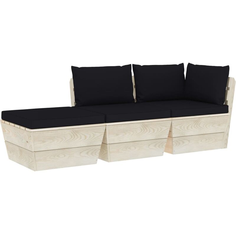 

Muebles de jardín de palets 3 pzas y cojines madera de abeto - Negro