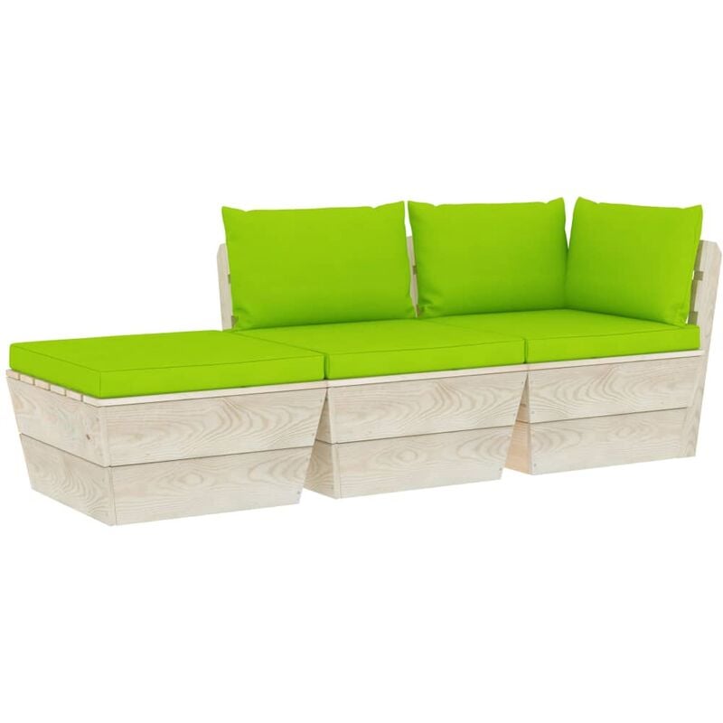 

Muebles de jardín de palets 3 pzas y cojines madera de abeto - Verde
