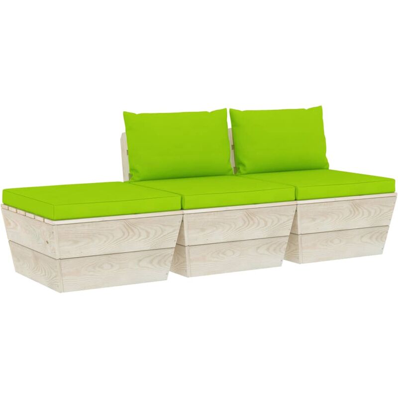 

Muebles de jardín de palets 3 pzas y cojines madera de abeto - Verde