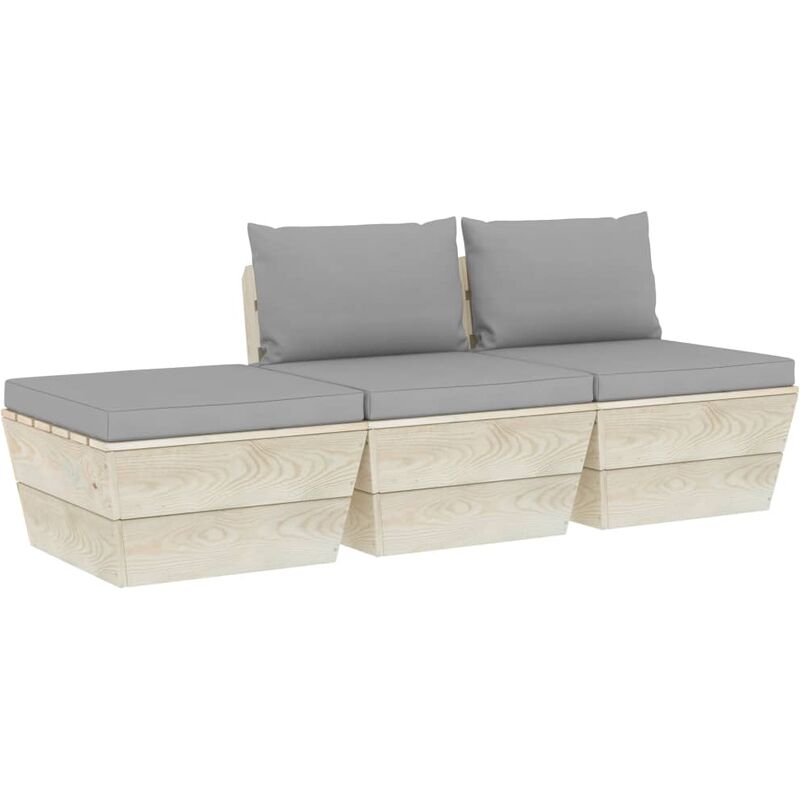

Muebles de jardín de palets 3 pzas y cojines madera de abeto - Gris