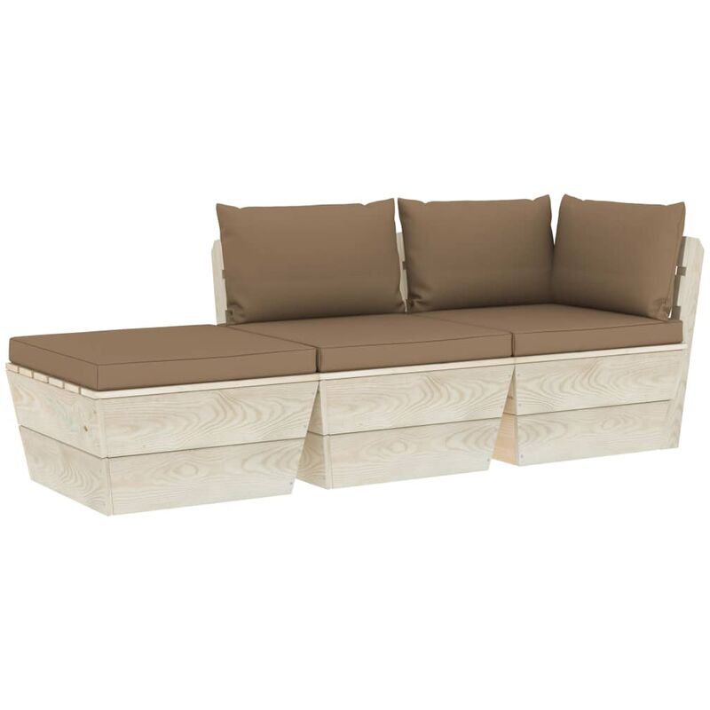 

Muebles de jardín de palets 3 pzas y cojines madera de abeto - Gris Topo