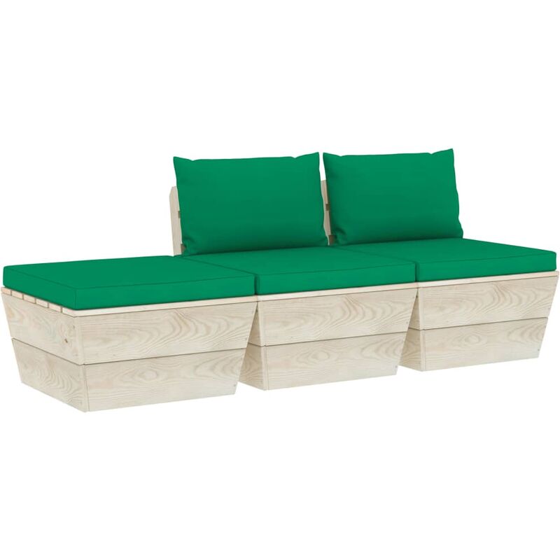 

Muebles de jardín de palets 3 pzas y cojines madera de abeto - Verde