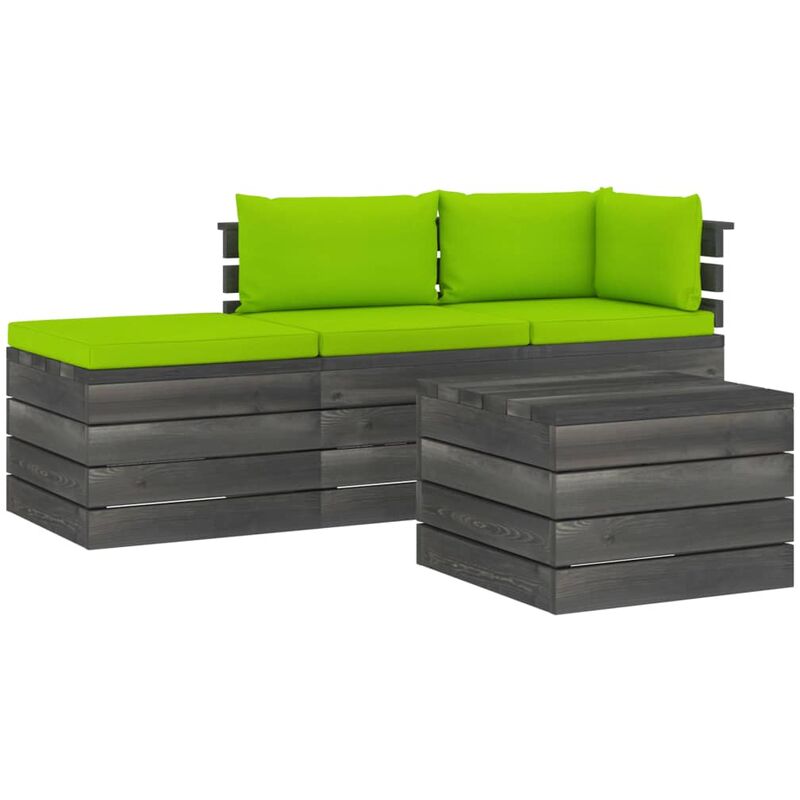 

Muebles de jardín de palets 4 piezas cojines madera maciza pino - Verde