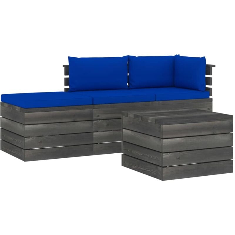 

Muebles de jardín de palets 4 piezas cojines madera maciza pino - Azul