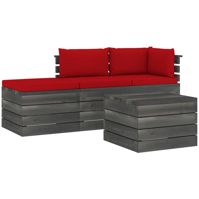 

Muebles de jardín de palets 4 piezas cojines madera maciza pino - Rojo