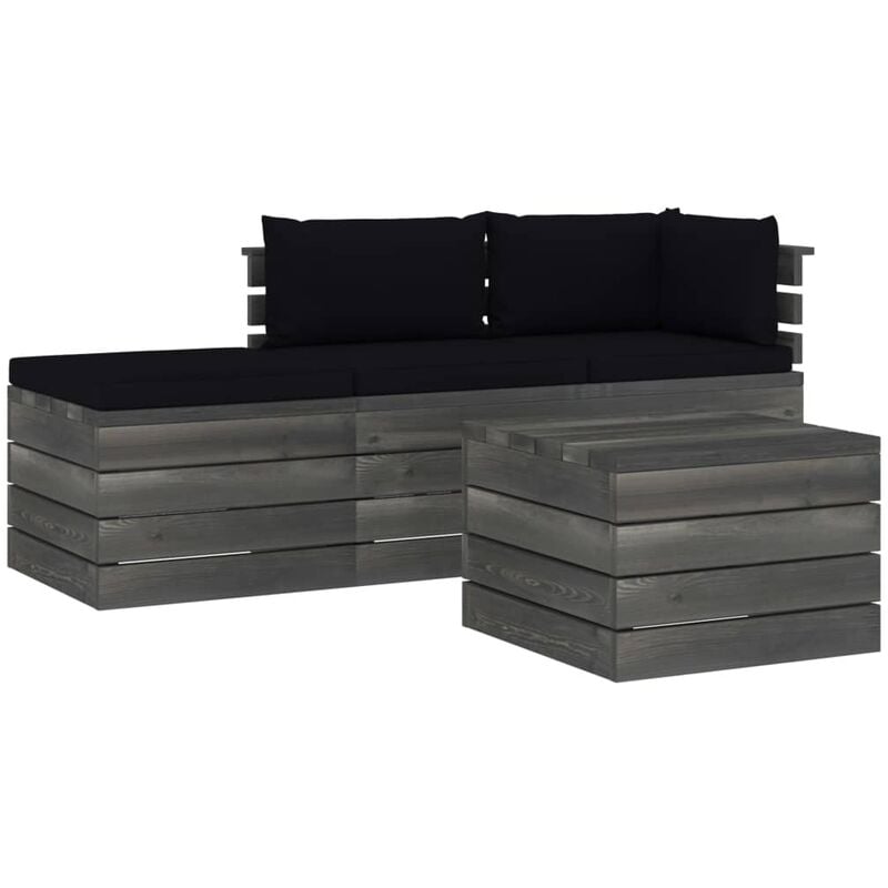 

Muebles de jardín de palets 4 piezas cojines madera maciza pino - Negro