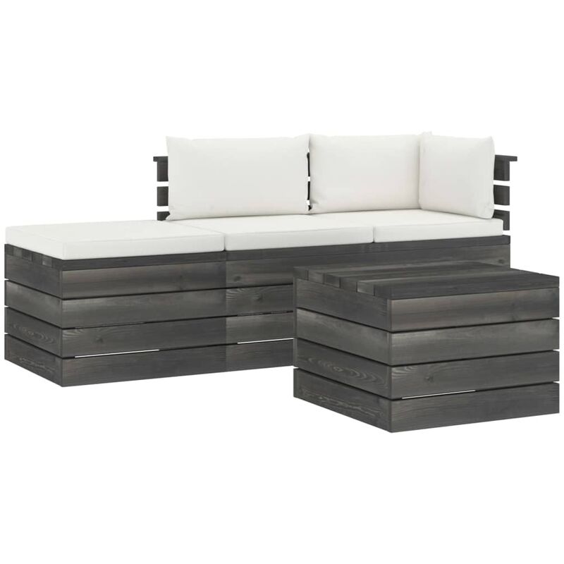 

Muebles de jardín de palets 4 piezas cojines madera maciza pino - Crema
