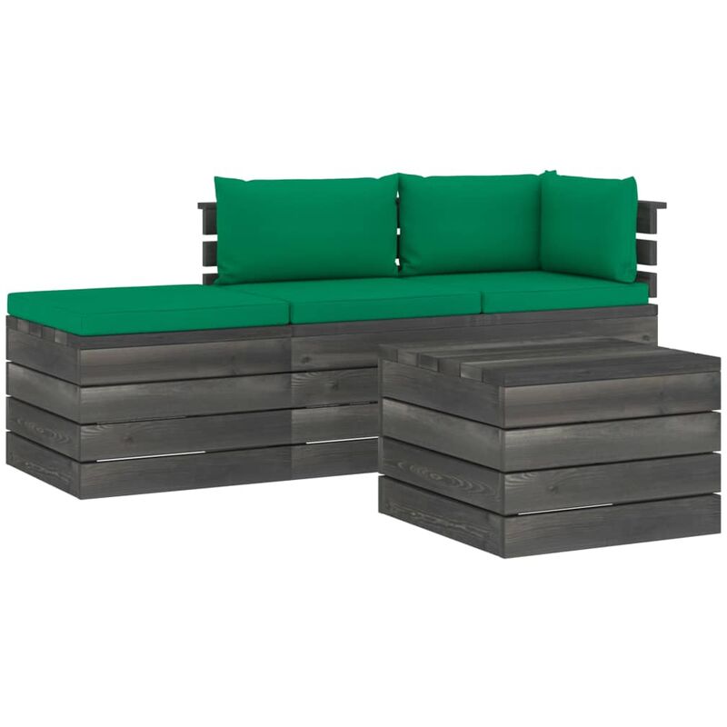 

Muebles de jardín de palets 4 piezas cojines madera maciza pino - Verde