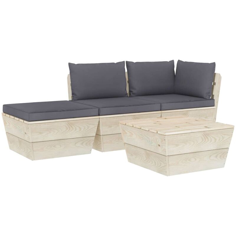 

Muebles de jardín de palets 4 pzas y cojines madera de abeto - Antracita