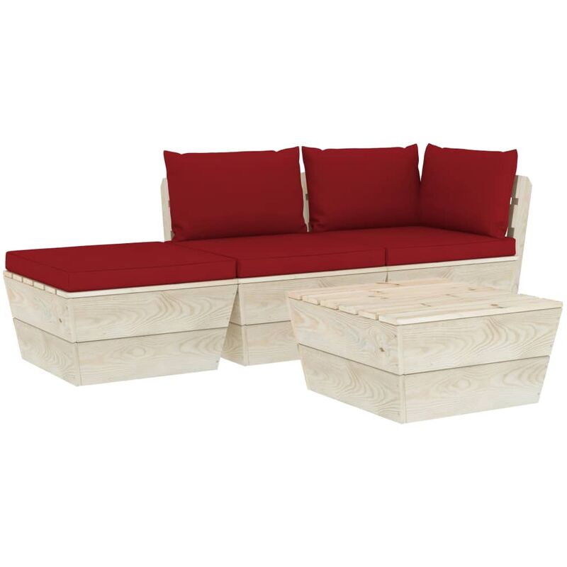 

Muebles de jardín de palets 4 pzas y cojines madera de abeto - Rojo