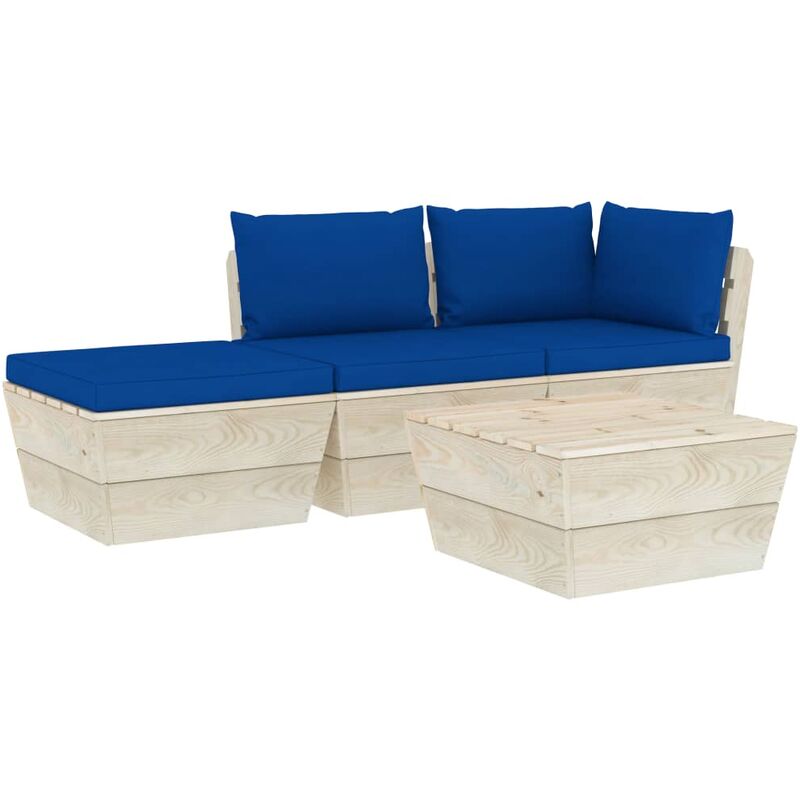

Muebles de jardín de palets 4 pzas y cojines madera de abeto - Azul