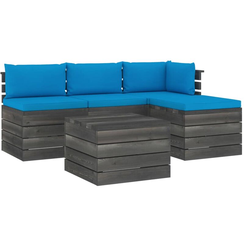 

Muebles de jardín de palets 5 piezas cojines madera de pino - Azul