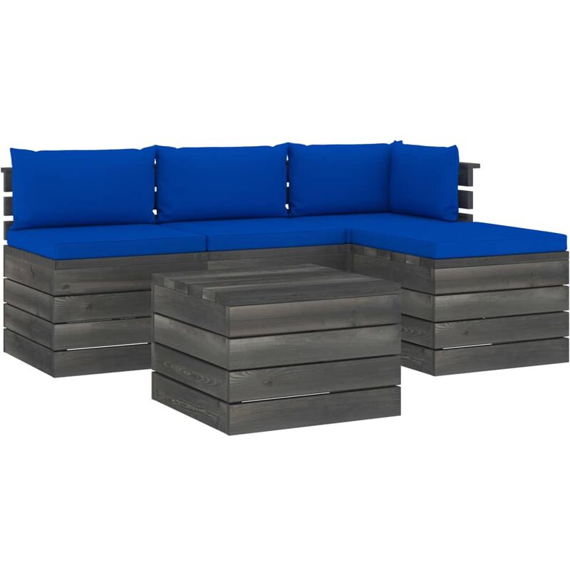 

Muebles de jardín de palets 5 piezas cojines madera maciza pino - Azul