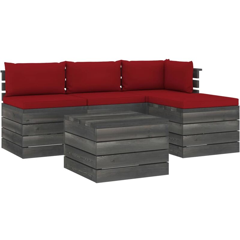 

Muebles de jardín de palets 5 piezas cojines madera maciza pino - Rojo