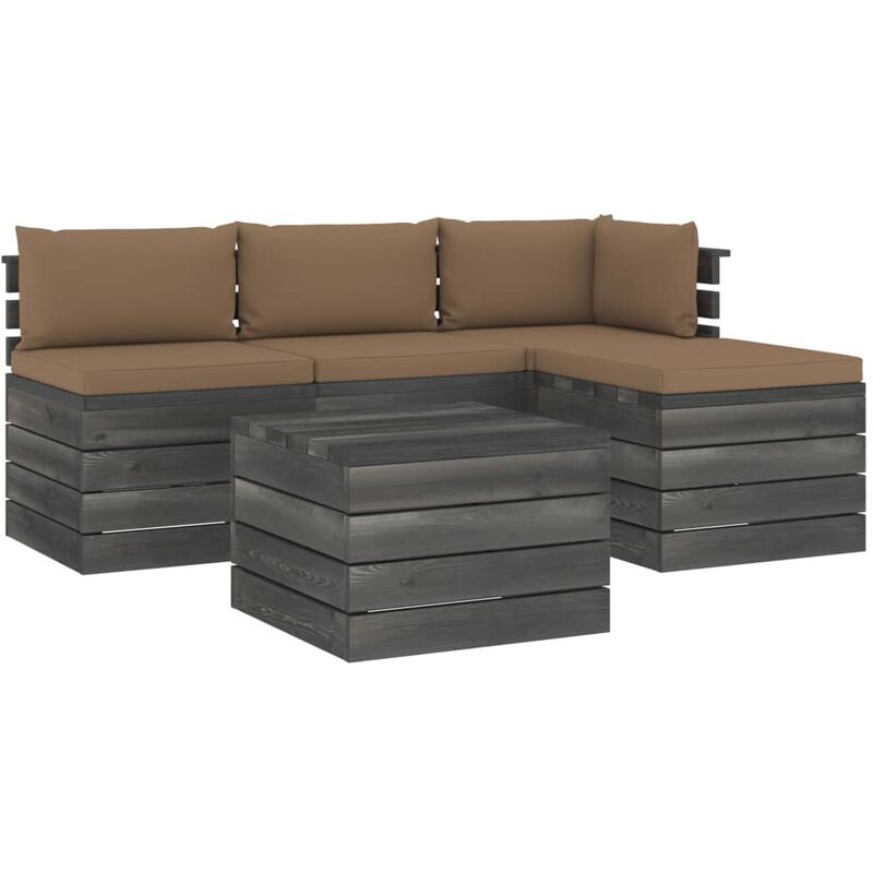 

Muebles de jardín de palets 5 piezas cojines madera maciza pino - Gris Topo