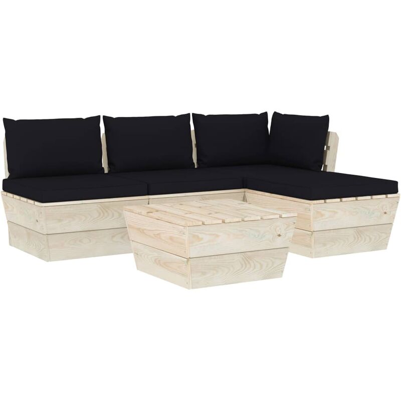

Muebles de jardín de palets 5 piezas y cojines madera de abeto - Negro