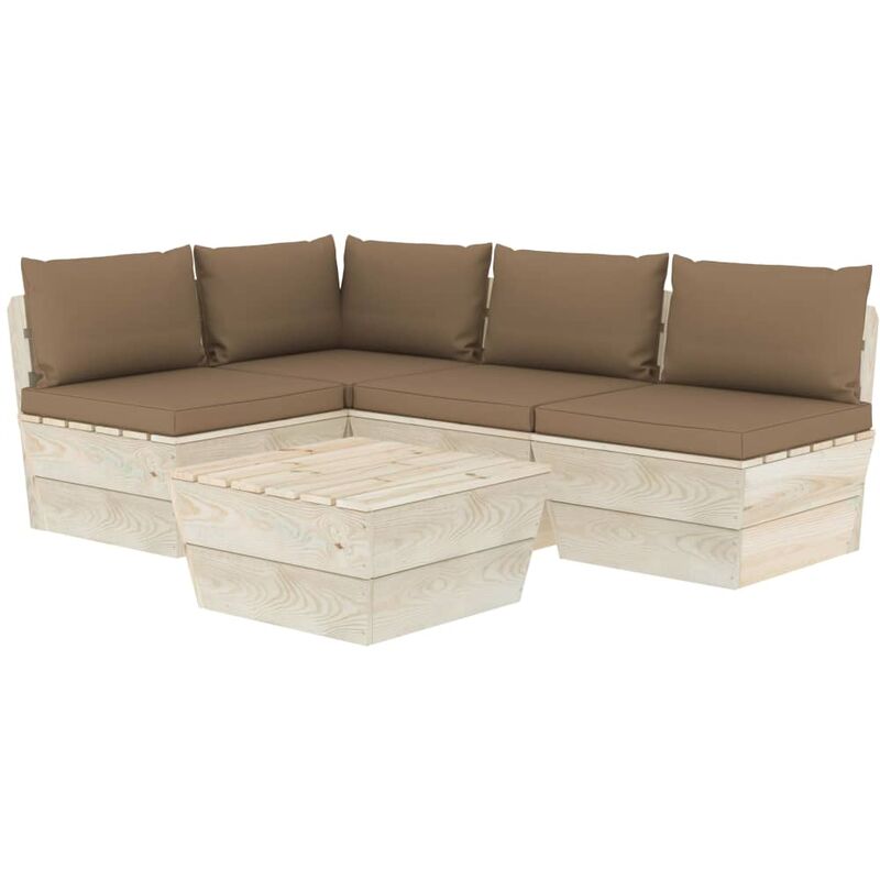 

Muebles de jardín de palets 5 piezas y cojines madera de abeto - Gris Topo