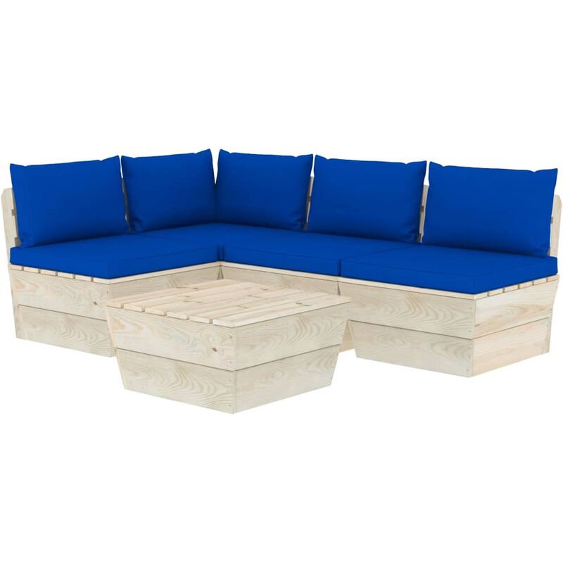 

Muebles de jardín de palets 5 piezas y cojines madera de abeto - Azul
