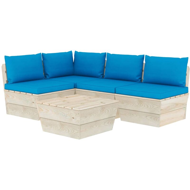 

Muebles de jardín de palets 5 piezas y cojines madera de abeto - Azul