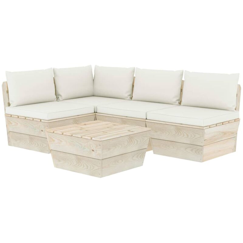 

Muebles de jardín de palets 5 piezas y cojines madera de abeto - Crema