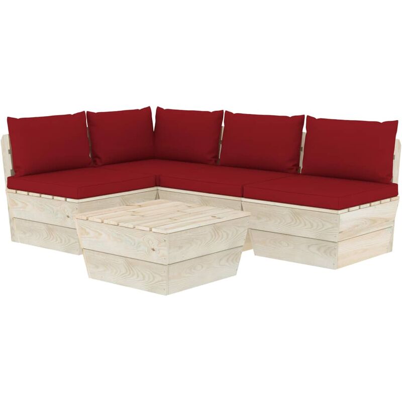 

Muebles de jardín de palets 5 piezas y cojines madera de abeto - Rojo