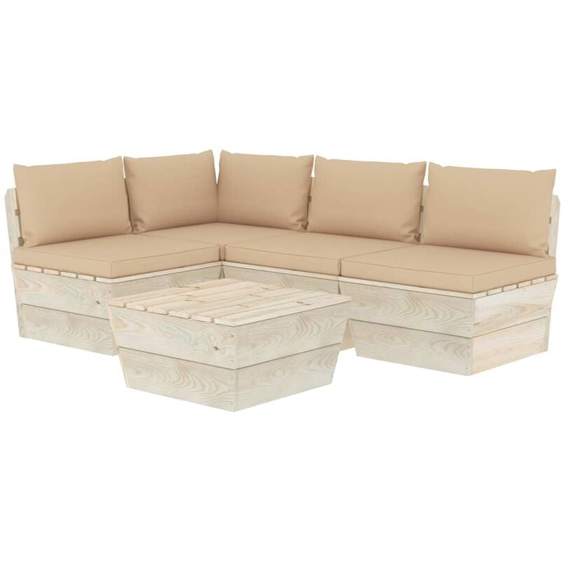 

Muebles de jardín de palets 5 piezas y cojines madera de abeto - Beige