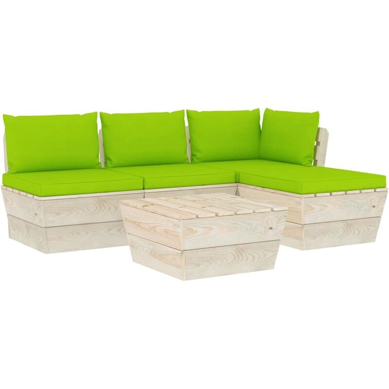 

Muebles de jardín de palets 5 piezas y cojines madera de abeto - Verde