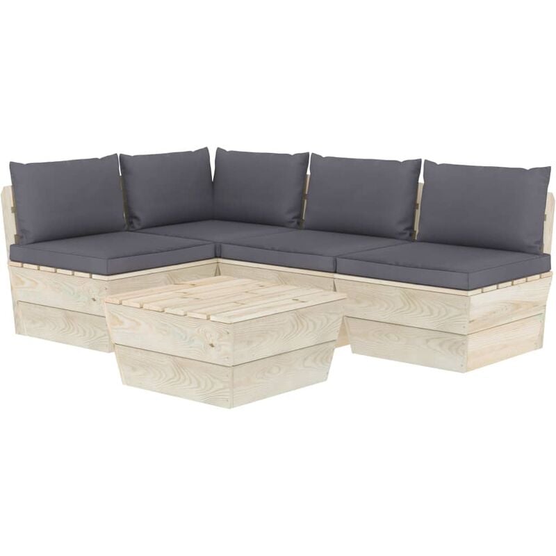 

Muebles de jardín de palets 5 piezas y cojines madera de abeto - Antracita