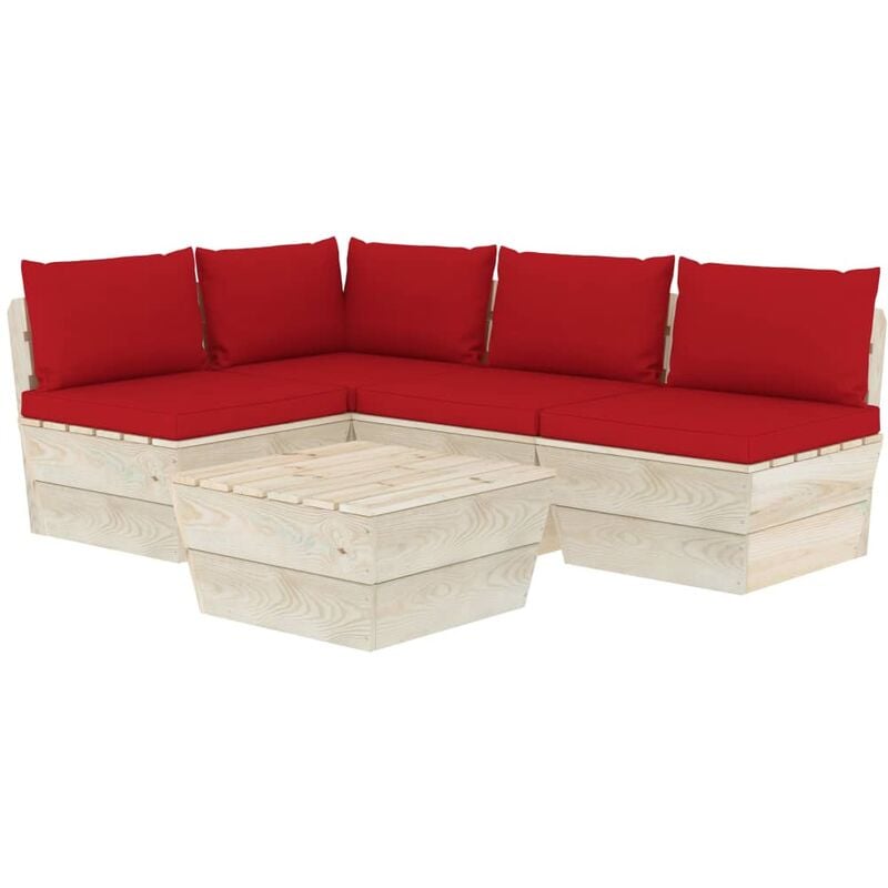 

Muebles de jardín de palets 5 piezas y cojines madera de abeto - Rojo