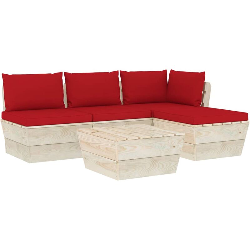 

Muebles de jardín de palets 5 piezas y cojines madera de abeto - Rojo