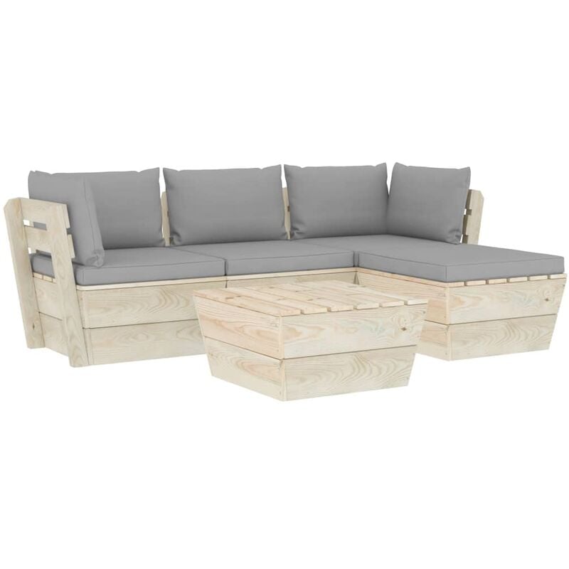 

Muebles de jardín de palets 5 pzas y cojines madera de abeto - Gris