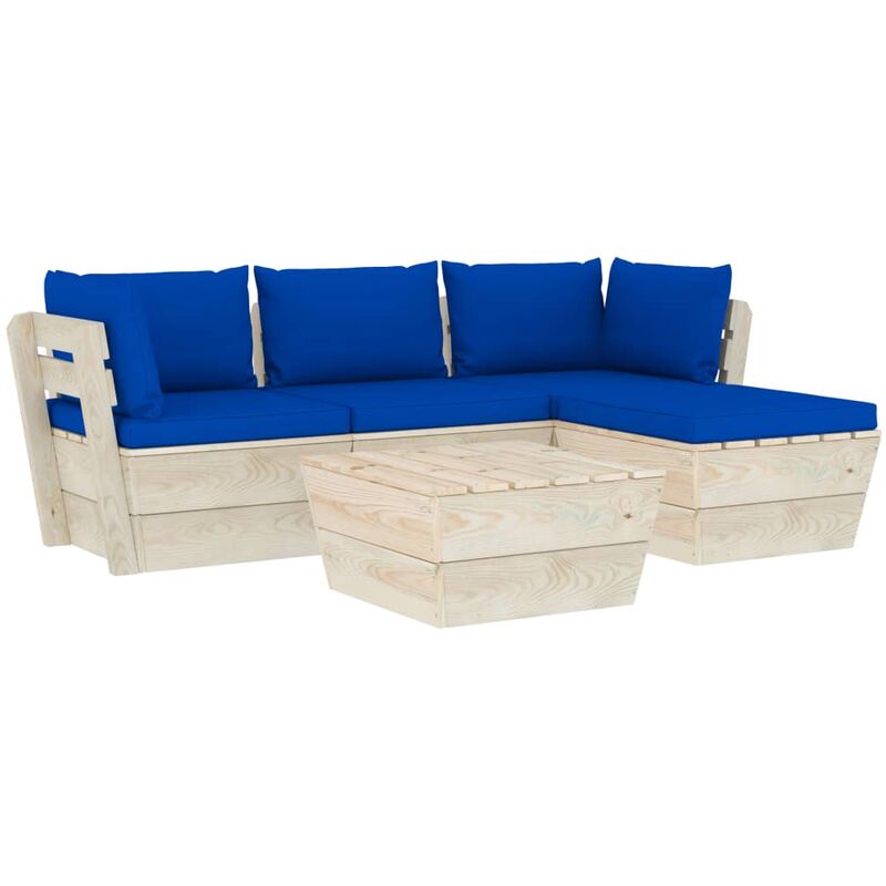 

Muebles de jardín de palets 5 pzas y cojines madera de abeto - Azul