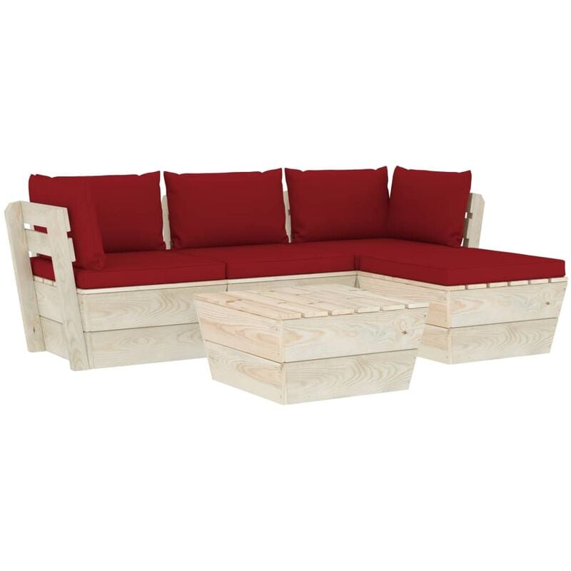 

Muebles de jardín de palets 5 pzas y cojines madera de abeto - Rojo