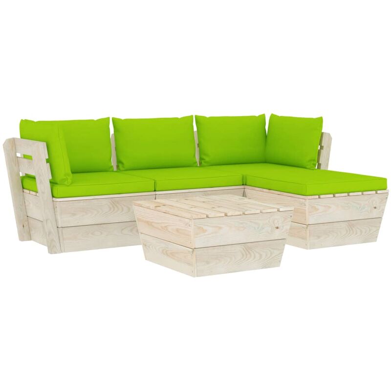 

Muebles de jardín de palets 5 pzas y cojines madera de abeto - Verde