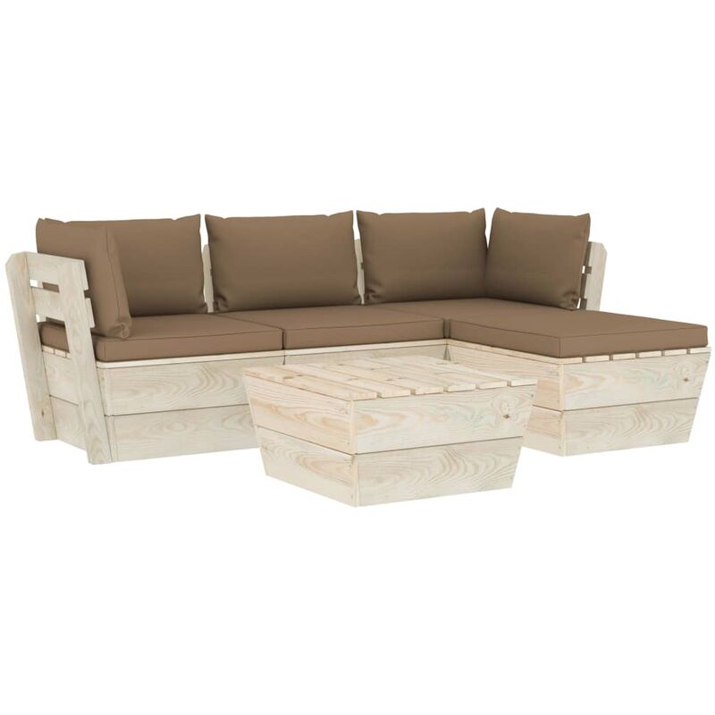

Muebles de jardín de palets 5 pzas y cojines madera de abeto - Gris Topo