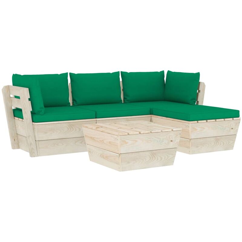 

Muebles de jardín de palets 5 pzas y cojines madera de abeto - Verde