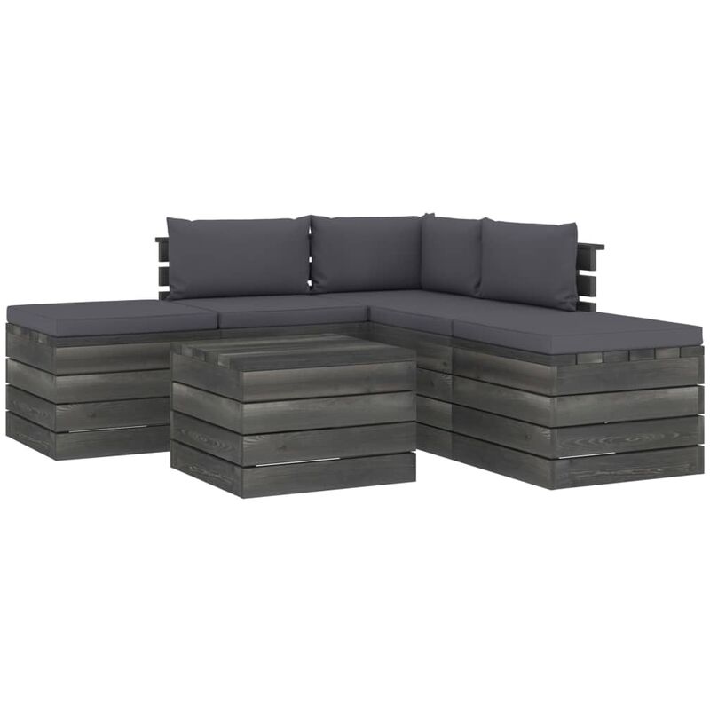 

Muebles de jardín de palets 6 piezas cojines madera maciza pino - Antracita